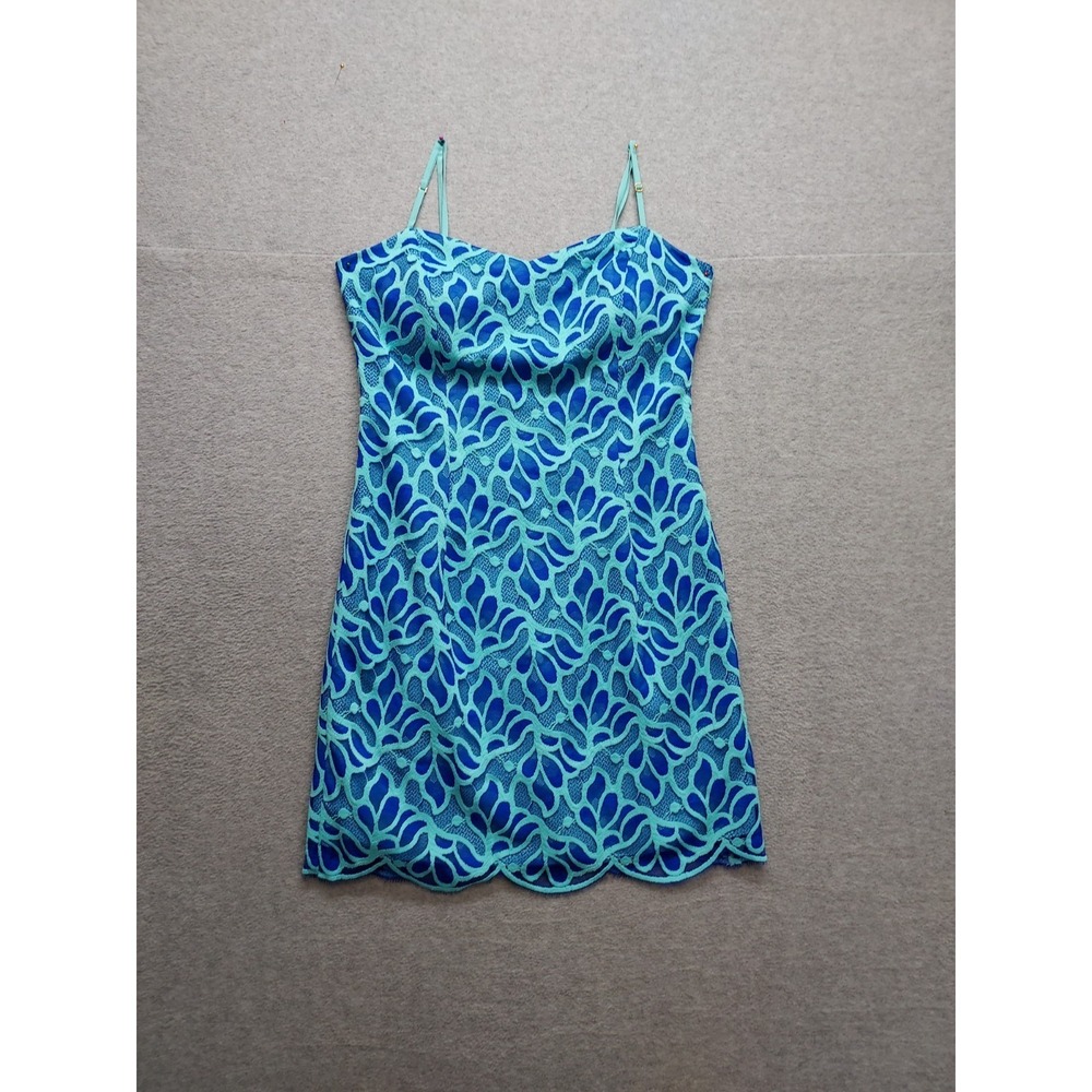 Lilly Pulitzer Avalon Women All-Over Lace Dress 2 Blue Scalloped Hem Straps City